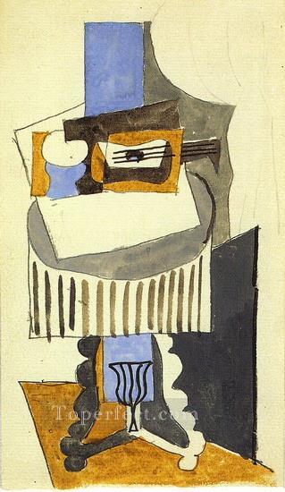 Still life on a pedestal table in front of an open window 1919 Pablo Picasso Oil Paintings